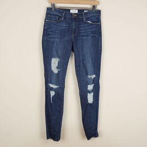 Frame Skinny De Jeanne Distressed Blue Park Jefferson Wash Jeans 30